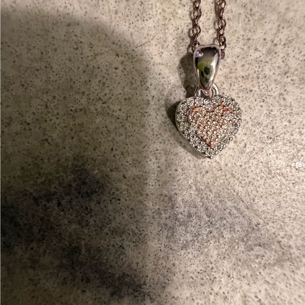 Elegant moissanite Silver Heart Pendant Necklace and moissanite earrings rose go
